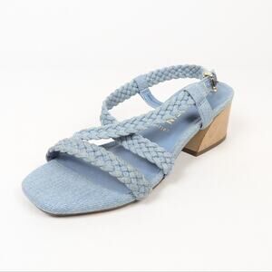 Anne Klein Meris Blue Denim Woven Braided Block Heel Sandals Size 7